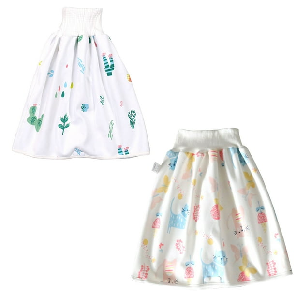 Anti Bed-wetting Washable Cotton Bamboo Fiber Night Time Sleeping Potty Training Clothes for Baby Toddler Waterproof and Absorbent Shorts 2 in 1 Comfy Childrens Diaper Skirt Shorts
